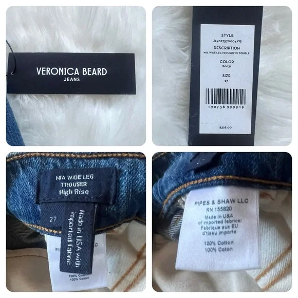 New! VERONICA BEARD Mia Pleated High Waist Wide Leg Jeans - Picture 11 of 11